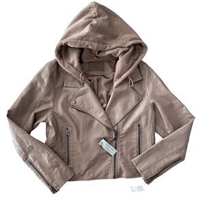 Blank NYC Taupe Leather Jacket with Hood